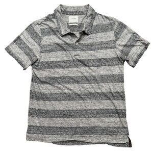 Billy Reid Polo Shirt Mens L Short Sleeve Loop Collar Made in Japan Gray Striped